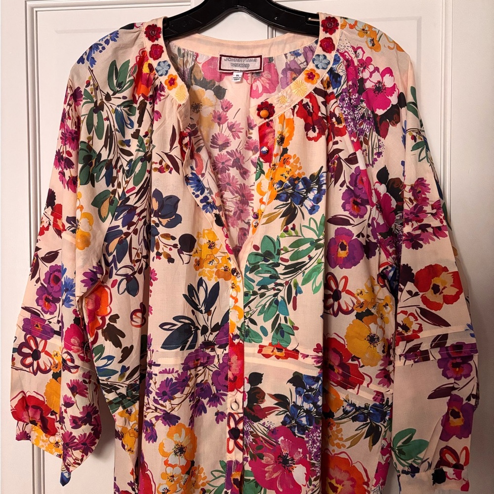 Johnny Was Pink and Yellow Floral Top - Picture 5 of 9